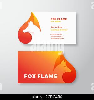 Fox Flame abstraktes Vektor-Logo und Visitenkartenvorlage. Negativer Raum Tiergesicht Modernes Schlichtes Designkonzept. Premium Stationär Realistisch Mock Stock Vektor
