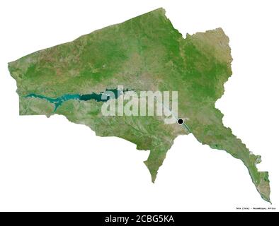 Form von Tete, Provinz Mosambik, mit seiner Hauptstadt isoliert auf weißem Hintergrund. Satellitenbilder. 3D-Rendering Stockfoto