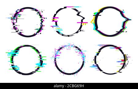 Glitch Kreis Rahmen Effekt, Kreis Glitch Kollektion Stock Vektor