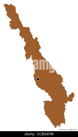 Form von Kayin, Staat Myanmar, mit seiner Hauptstadt isoliert auf weißem Hintergrund. Komposition von gemusterten Texturen. 3D-Rendering Stockfoto