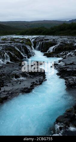 Bruarfoss, 'Islands bluester Wasserfall' Stockfoto