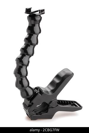 Action Kamera Backen Flex Clamp Mount isoliert auf weiß Stockfoto