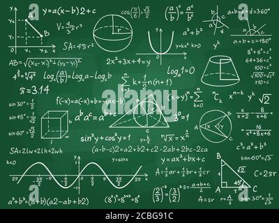 Mathematische Theorie. Mathematik Kalkül auf Klasse Kreidetafel. Algebra und Geometrie Wissenschaft handschriftliche Formeln Vektor Bildung Konzept Stock Vektor