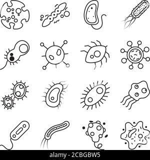 Icon Set von Echerichia coli und Bakterias Formen über weißem Hintergrund, Linienstil, Vektor-Illustration Stock Vektor