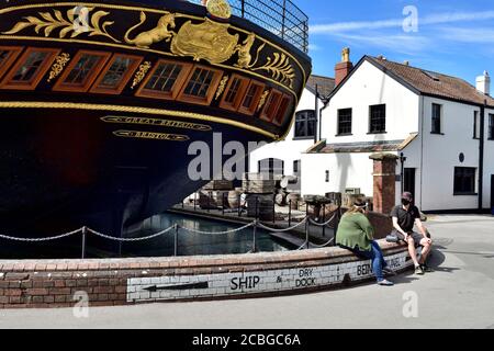 Isambard Kingdom Brunels SS Großbritannien in Great Western Dockyard in Bristol, Heck. Stockfoto