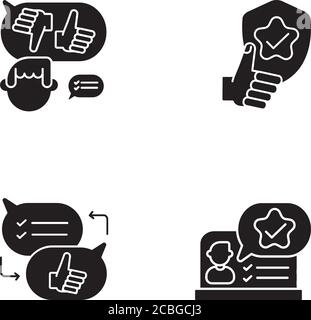 Soziale Kommunikation schwarze Glyphen Symbole auf weißen Raum gesetzt Stock Vektor