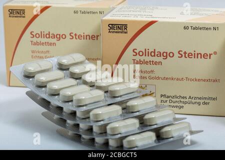 KIEW, UKRAINE - 17. FEBRUAR 2019: Solidago Steiner Tabletts Pack von Aristo Pharma. Die Aristo Pharma GmbH wurde 2008 in Berlin gegründet. Stockfoto