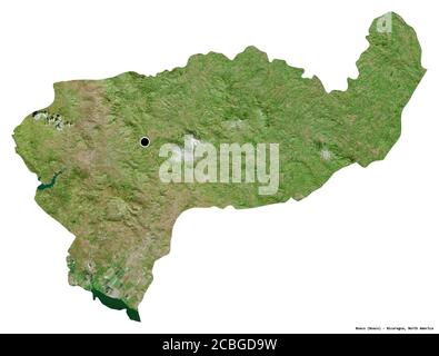 Form von Boaco, Abteilung von Nicaragua, mit seiner Hauptstadt isoliert auf weißem Hintergrund. Satellitenbilder. 3D-Rendering Stockfoto