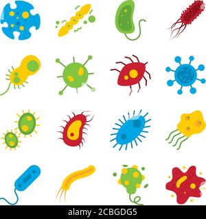 Icon-Set von Echerichia coli und Bakterias Formen auf weißem Hintergrund, flachen Stil, Vektor-Illustration Stock Vektor