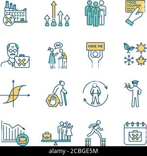 RGB-Farbsymbole für Arbeitslosigkeit eingestellt Stock Vektor