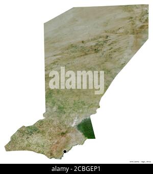 Form von Diffa, Department of Niger, mit seiner Hauptstadt isoliert auf weißem Hintergrund. Satellitenbilder. 3D-Rendering Stockfoto