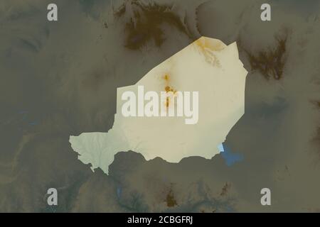 Form von Niger durch die Desaturierung der benachbarten Gebiete getrennt. Topografische Reliefkarte. 3D-Rendering Stockfoto
