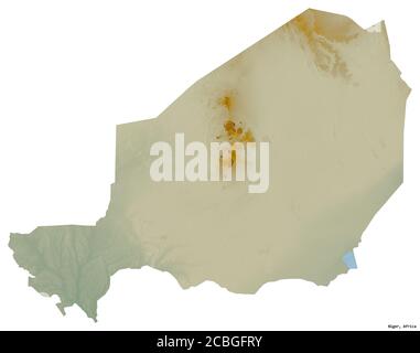 Form von Niger mit seiner Hauptstadt isoliert auf weißem Hintergrund. Topografische Reliefkarte. 3D-Rendering Stockfoto
