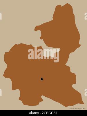 Form von Bauchi, Bundesstaat Nigeria, mit seiner Hauptstadt isoliert auf einem einfarbigen Hintergrund. Komposition von gemusterten Texturen. 3D-Rendering Stockfoto