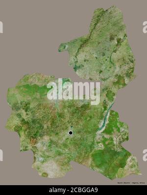 Form von Bauchi, Bundesstaat Nigeria, mit seiner Hauptstadt isoliert auf einem einfarbigen Hintergrund. Satellitenbilder. 3D-Rendering Stockfoto