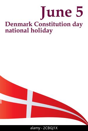 Flagge Dänemarks, Dänemark Tag der Verfassung Nationalfeiertag, 5. Juni, Königreich Dänemark. Stock Vektor