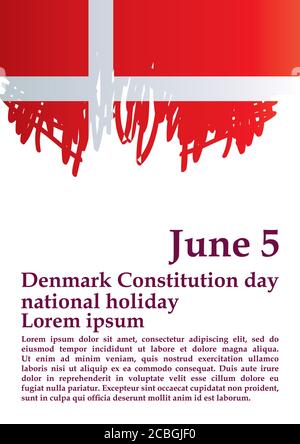 Flagge Dänemarks, Dänemark Tag der Verfassung Nationalfeiertag, 5. Juni, Königreich Dänemark. Stock Vektor