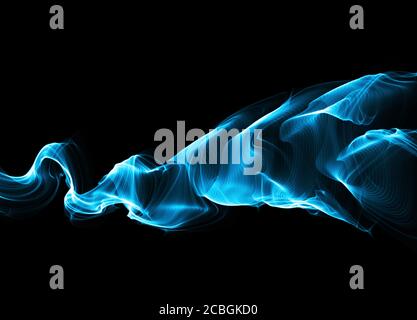 Illustration einer blauen leuchtenden Linie von Parikeln, die eine Schallwelle auf einem schwarzen abstrakten futuristischen digitalen Hintergrund mit Kopierraum darstellen. Banner für Stockfoto