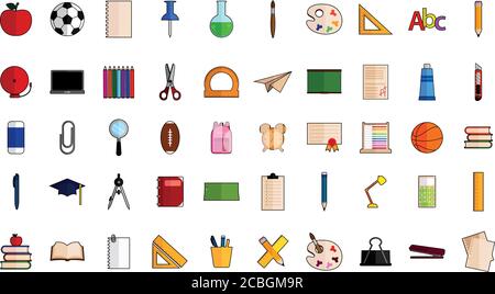 Satz von Schulwerkzeugen Symbole Stock Vektor
