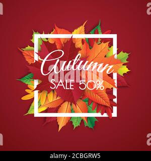 Herbst Verkauf Hintergrund Layout dekorieren mit Blättern für den Verkauf einkaufen. Vektorgrafik Vorlage. Stock Vektor