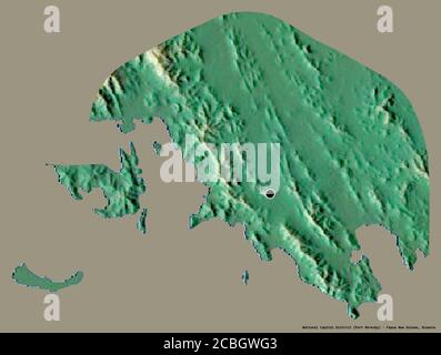 Form des National Capital District, Bezirk von Papua-Neuguinea, mit seiner Hauptstadt isoliert auf einem einfarbigen Hintergrund. Topografische Reliefkarte. 3D-RE Stockfoto