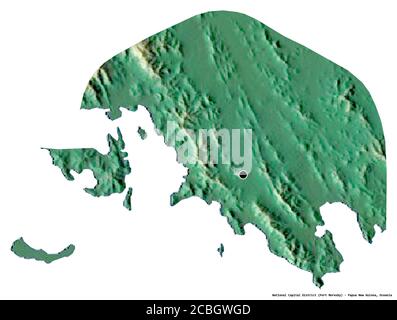 Form des National Capital District, Bezirk von Papua-Neuguinea, mit seiner Hauptstadt auf weißem Hintergrund isoliert. Topografische Reliefkarte. 3D-Rendering Stockfoto