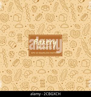 Handgezeichnetes nahtloses Muster von Brot und Backwaren. Backwaren Hintergrund. Vektorgrafik. Stock Vektor