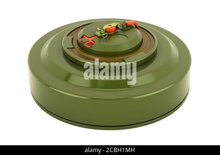 Anti-Tank-Mine, 3D-Rendering isoliert auf weißem Hintergrund Stockfoto