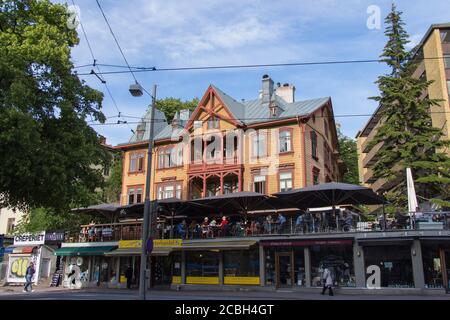 Göteborg, Schweden - Juni 16 2019: Der Blick auf linneterrassen Restaurant im Sommer am 16 2019. Juni in Göteborg, Schweden. Stockfoto