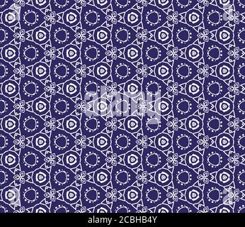 Aufwändiges geometrisches Muster in klassischem blau-weißem Nahtmuster vektorhintergrund Stock Vektor