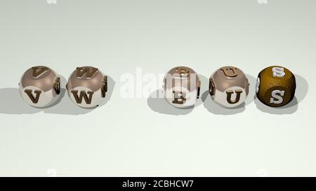 vw Bus Text von kubischen einzelnen Buchstaben - 3D-Illustration Für Redaktion und Auto Stockfoto