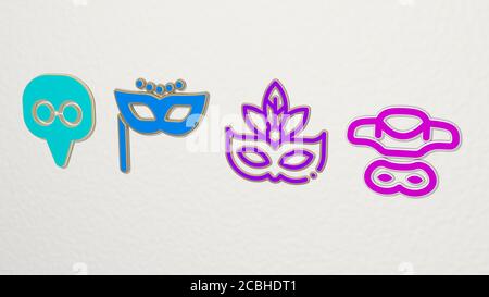 karneval Maske 4 Icons Set - 3D Illustration Stockfoto