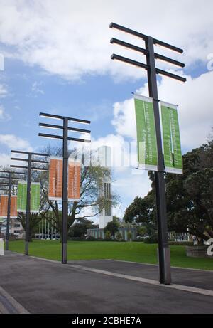 Palmerston North, Neuseeland - Sep 27 2017: Banner auf dem Platz Stockfoto