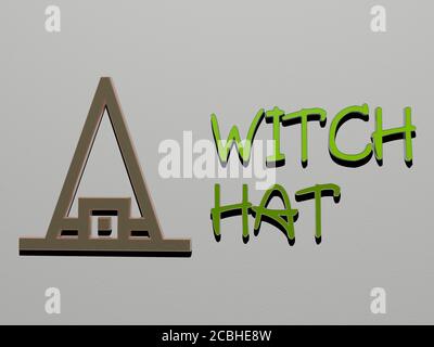 HEXENHUT Symbol und Text an der Wand - 3D Illustration für halloween und Hintergrund Stockfoto