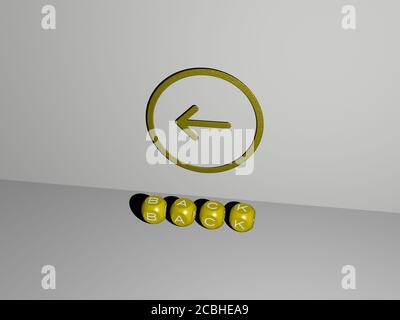 3D-Grafik der RÜCKSEITE vertikal zusammen mit Text von metallischen kubischen Buchstaben aus der oberen Perspektive gebaut, hervorragend für das Konzept Präsentation und Diashows für Hintergrund und Illustration Stockfoto