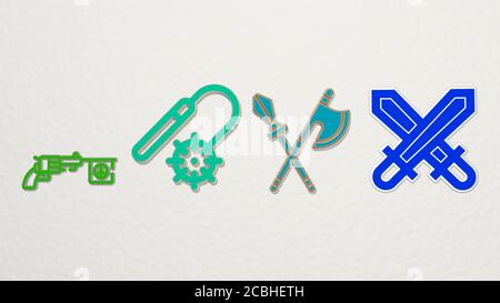 Waffen 4 Icons Set - 3D-Illustration für Armee und Hintergrund Stockfoto