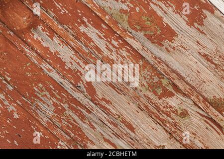 Holzhintergrund aus alten Brettern, Backstein rot orange Stockfoto