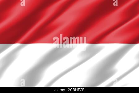 Seide gewellte Flagge von Indonesien Grafik. Gewellte indonesische Flagge 3D-Illustration. Die gekräuselte indonesische Landesflagge ist ein Symbol für Freiheit, Patriotismus und Indep Stockfoto