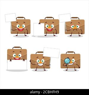 Brown Koffer Cartoon Charakter bringen Informationboard Stock Vektor