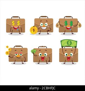 Braune Koffer Cartoon-Figur mit niedlichen Emoticon bringen Geld Stock Vektor