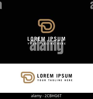 D-Monogramm. D-Logo. Lineare Goldbuchstaben D auf schwarzem Hintergrund. Der minimalistische Stil. Stock Vektor