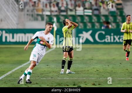 Elche, Spanien. August 2020. Shinji Kagawa (Zaragoza) Fußball : Kagawa bedauern nach Missschuss während der spanischen 'La Liga SmartBank' Promotion Playoffs Halbfinale 1. Bein Spiel zwischen Elche CF 0-0 Real Zaragoza im Estadio Manuel Martinez Valero in Elche, Spanien . Quelle: Mutsu Kawamori/AFLO/Alamy Live News Stockfoto