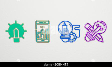 Kreatives Design 4 Icons Set - 3D Illustration Stockfoto