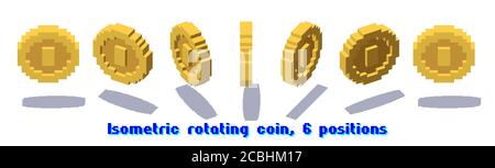 Satz rotierender Pixelmünzen für Spiel- oder App-Animationen Stock Vektor