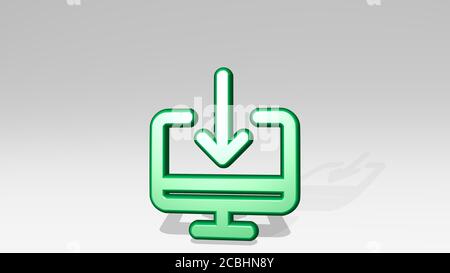 Monitor Download 3D Icon Casting Schatten - 3D-Illustration für Computer und Hintergrund Stockfoto