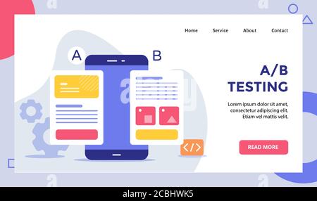 Ab Test Wireframe auf Smartphone-Bildschirm Kampagne für Web-Website Startseite Startseite Landing Page Vorlage Banner mit modernen flachen Stil Stock Vektor