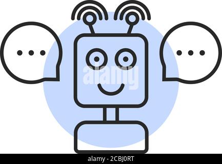 Schwarze dünne Linie Chatbot Logo wie Unterstützung Stock Vektor