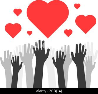 Hände oben mit Herzen wie Freiwillige Nächstenliebe Stock Vektor