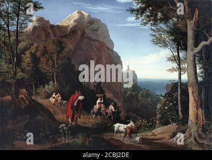 Richter Adrian Ludwig - Tal bei Amalfi mit Aussicht Vom Golf von Salerno 1 - Deutsche Schule - 19. Und Anfang des 20. Jahrhunderts Stockfoto