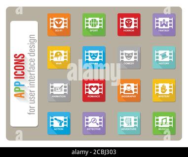 Cinema genre Icon Set Stock Vektor